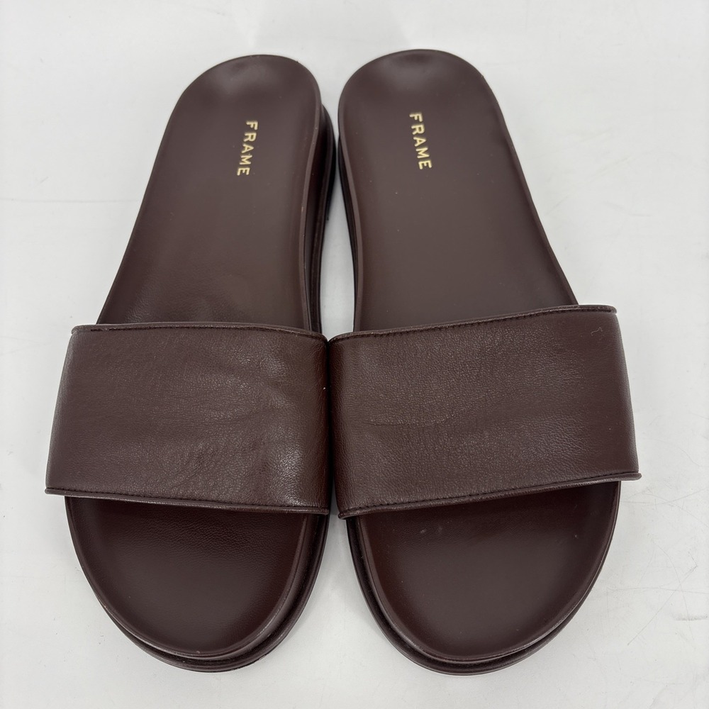 FRAME Le Osborne Leather slide Sandals Womens 8 Brown Mules